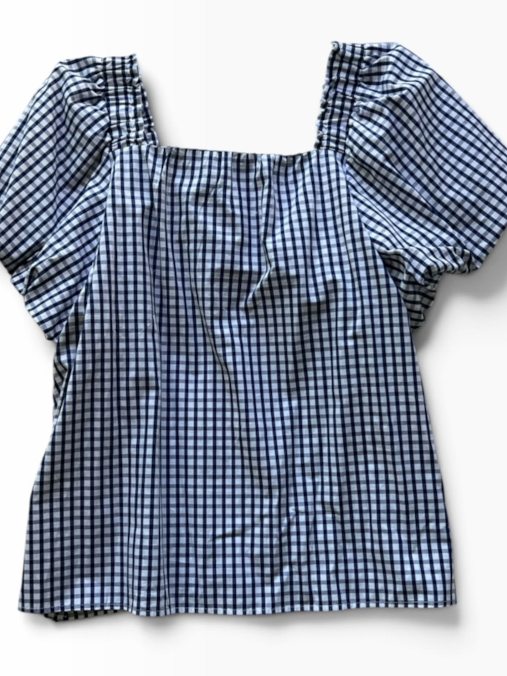 CeCe 1X Gingham Puff Sleeve 100% Cotton Blouse Navy White Cottagecore Coastal - Picture 2 of 7